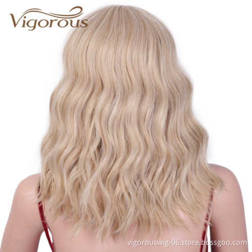 Heat Rrsistant Wholesale Suppliers Fiber Glueless Best Curly Wave Monofilament Color Machine Short Bob Synthetic Hair Wig